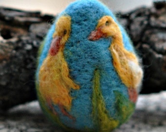 Easter Egg, Needle felted egg , Wool Easter egg, Duckling wool painting, Art Easter Egg, Beautiful Gift for Easter