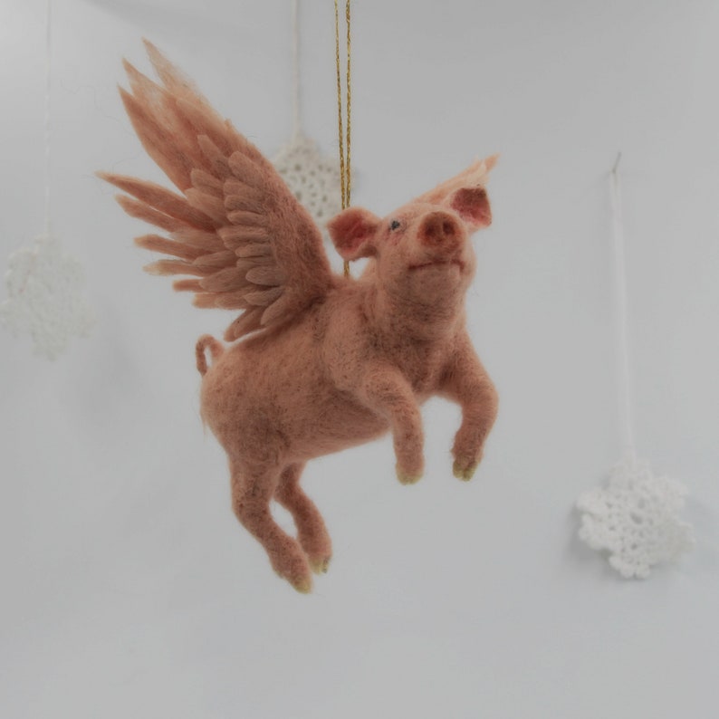 Needle felted animal. PIGASUS. Christmas tree Ornament. Made to order image 10