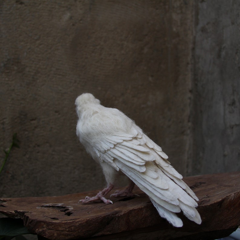 Needle Felted bird. White raven. image 6