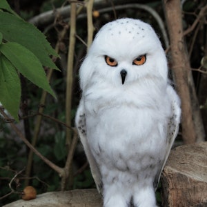 Needle Felted Bird. White felt Owl . Needle felted owl. image 8