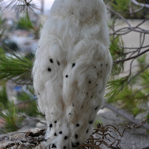 Needle Felted Bird. White felt Owl . Needle felted owl. image 4