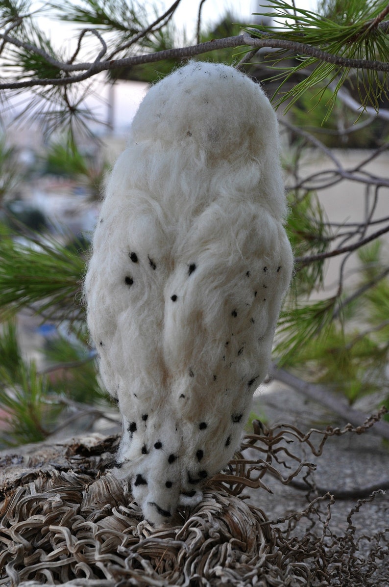 Needle Felted Bird. White felt Owl . Needle felted owl. image 4