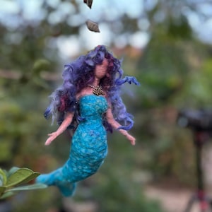 Waldorf inspired felted mermaid, Needle Felted Waldorf Mermaid . Fairy mermaid. Mobile ornament, Nursery décor, Hanging mermaid decorations