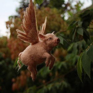 Needle felted animal. PIGASUS. Christmas tree Ornament. Made to order image 1