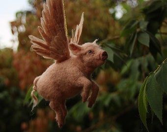 Needle felted animal. PIGASUS. Christmas tree Ornament.  Made to order