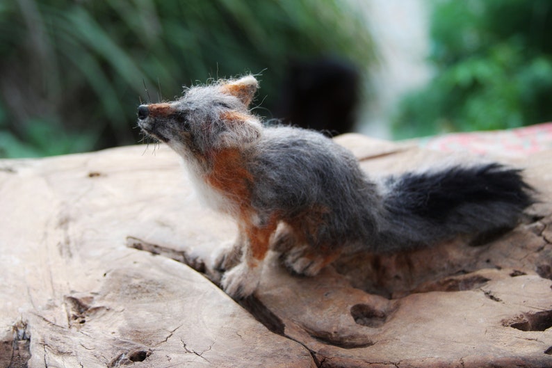 Needle Felted Animals. Sitting Gray fox. Felted fox. Needle felted fox. Made to order image 4