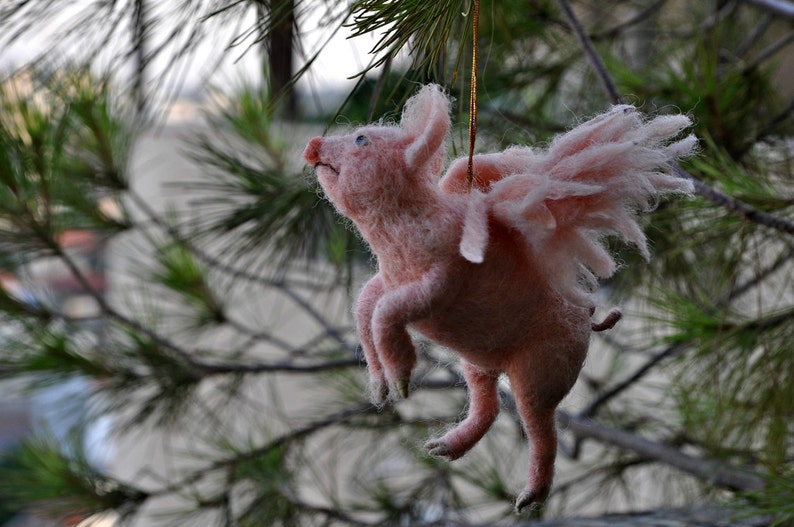 Needle felted animal. PIGASUS. Christmas tree Ornament. Made to order image 5