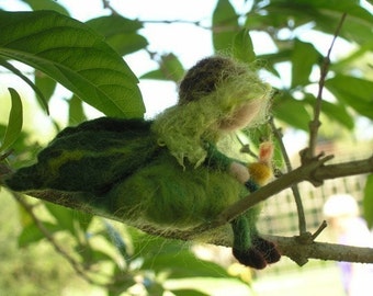 Needle Felted Wool Fairy Green fairy-soft sculpture-Waldorf inspired standing doll-For custom orders