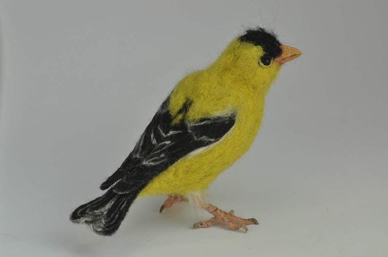 Needle Felted Bird-American Goldfinch Lifesize .Made to order image 1
