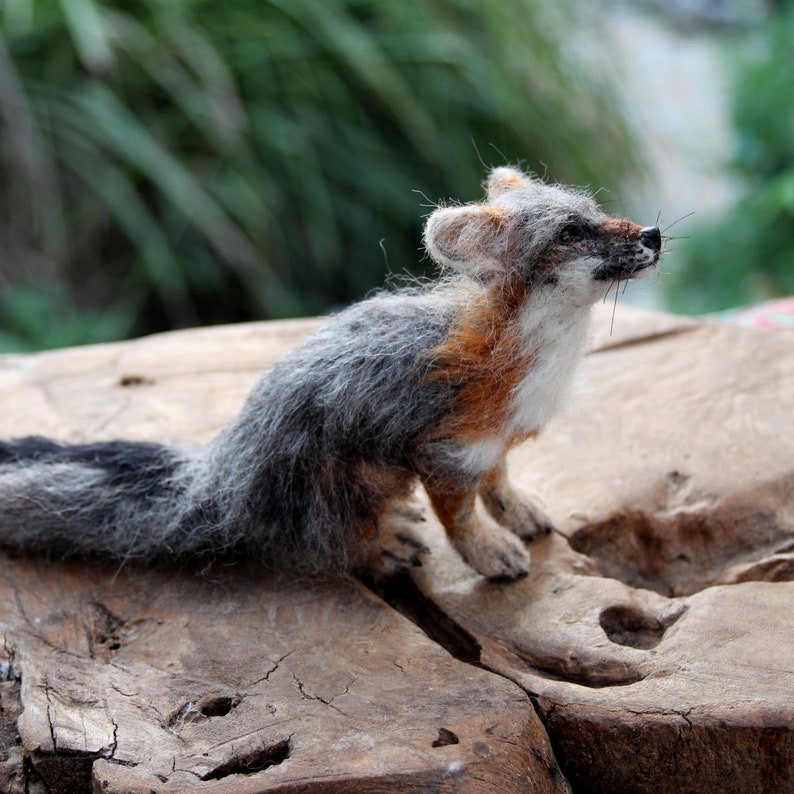 Needle Felted Animals. Sitting Gray fox. Felted fox. Needle felted fox. Made to order image 3