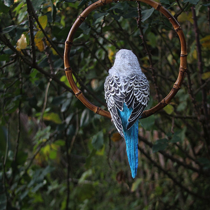 Wellensittich. Papagei Vogel Nadelgefilzter Vogel Vogel Skulptur Blauer Wellensittich Nadelgefilzter Wellensittich Bild 6