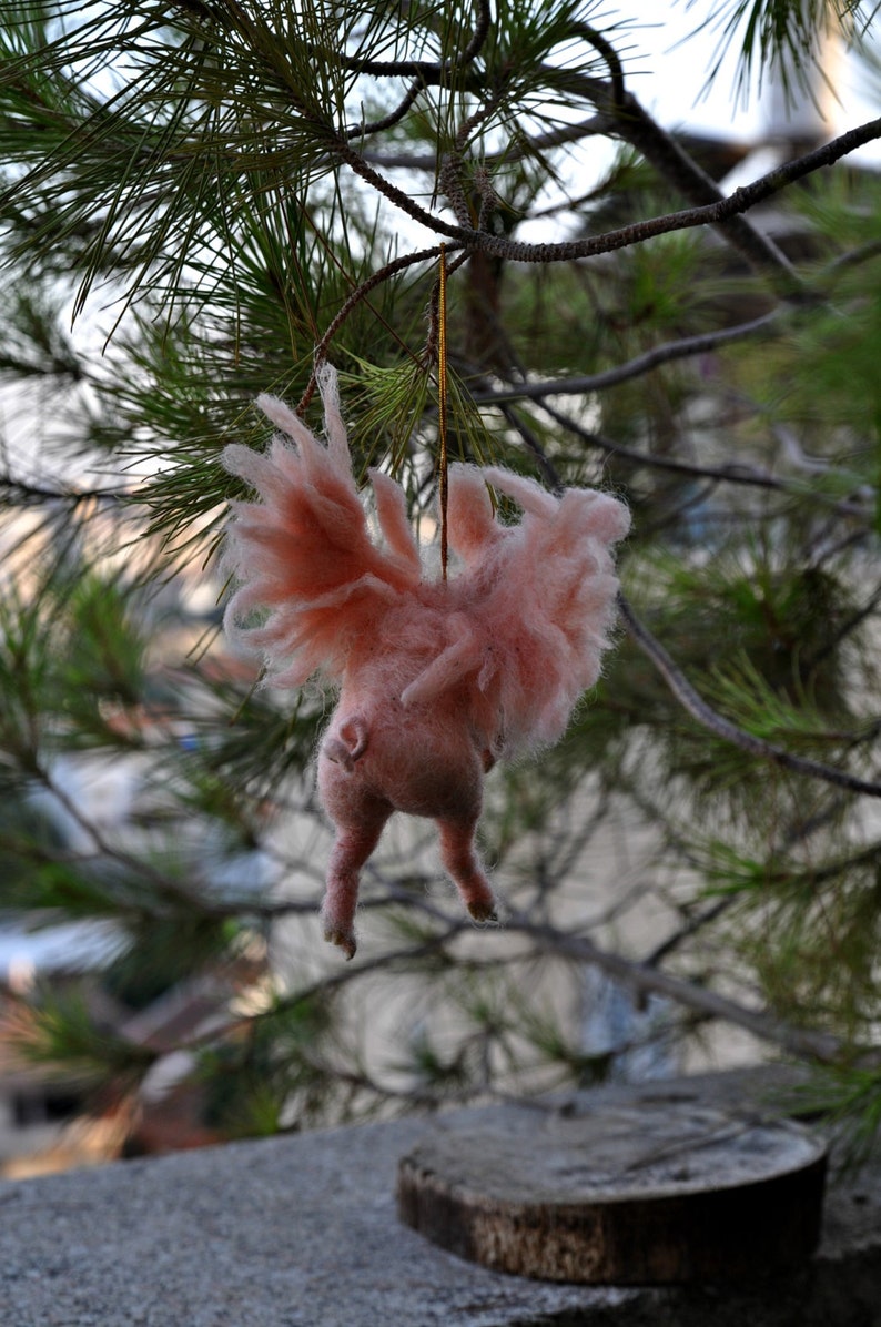 Needle felted animal. PIGASUS. Christmas tree Ornament. Made to order image 6