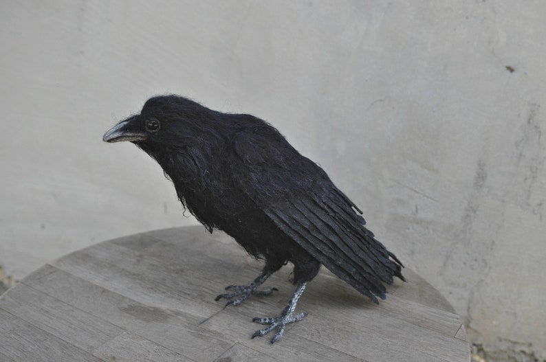 Needle Felted bird. Black raven. image 1