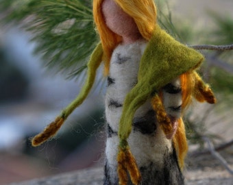 Birch maiden. Needle felted  Waldorf doll.  Made to order