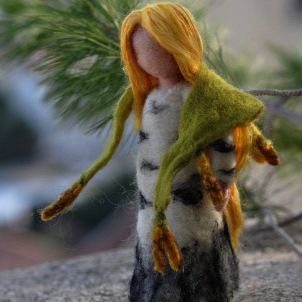 Birch maiden. Needle felted  Waldorf doll.  Made to order