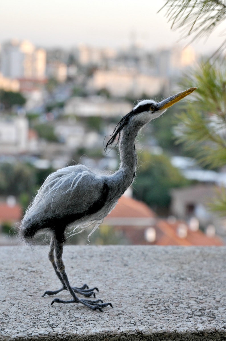 Needle Felted Bird Felted bird Grey heron. Needle felt bird