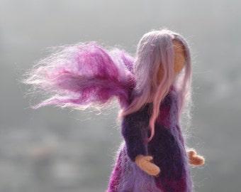 Needle Felted Waldorf Wool Fairy. Lilac fairy. Standing doll. Purple Waldorf Fairy . Needle felt Fairy. Made to custom order