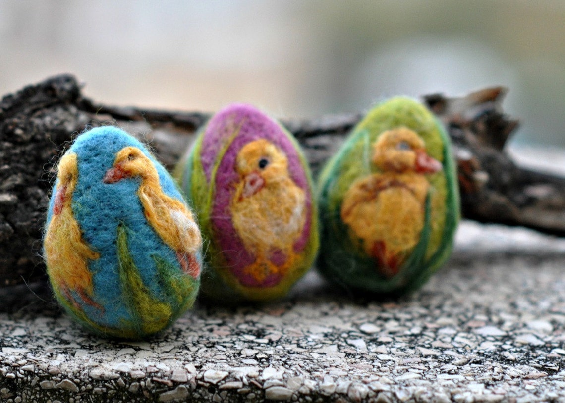 Needle Felted Easter Eggsduckling Etsy