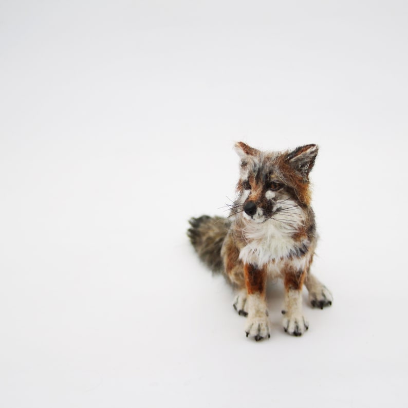 Needle Felted Animals. Sitting Gray fox. Felted fox. Needle felted fox. Made to order image 1