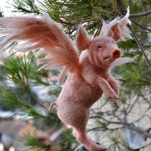 Needle felted animal. PIGASUS. Christmas Tree Topper.  Made to order
