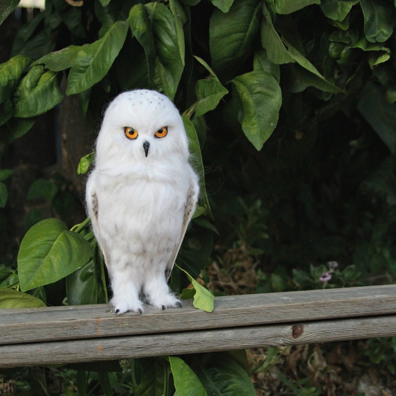 Needle Felted Bird. White felt Owl . Needle felted owl. image 1