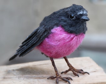 Needle Felted  Bird/Needle felted Pink Robin/Wool Needle Felted Bird Sculpture/Realistic Needle Felted Bird/ Australian bird/Life size.