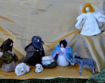 Needle felted Nativity Set /Nativity/Waldorf 8 pieces/Mother and Child, father, sheep, donkey,needle felt by Daria Lvovsky-Made to order