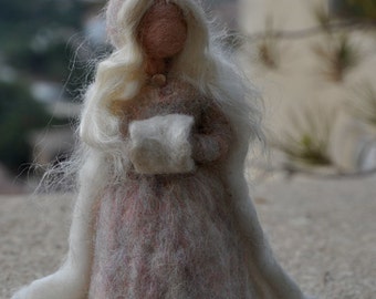 Needle Felted Waldorf  Wool Fairy-Winter-Waldorf inspired standing doll-soft sculpture -needle felt by Daria Lvovsky