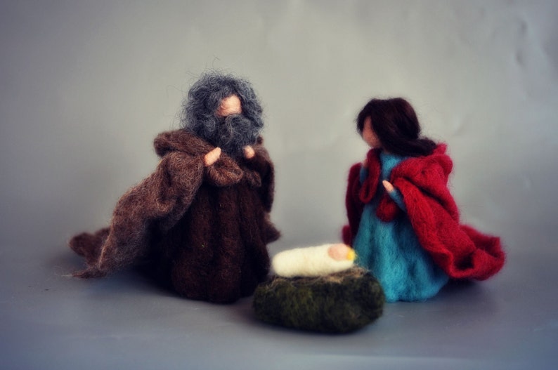 Needle felted Nativity Scene. Nativity Set. Waldorf Education. 3 pieces. Made to orders image 1