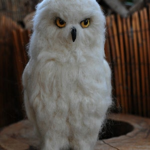 Needle Felted Bird. White felt Owl . Needle felted owl. image 6