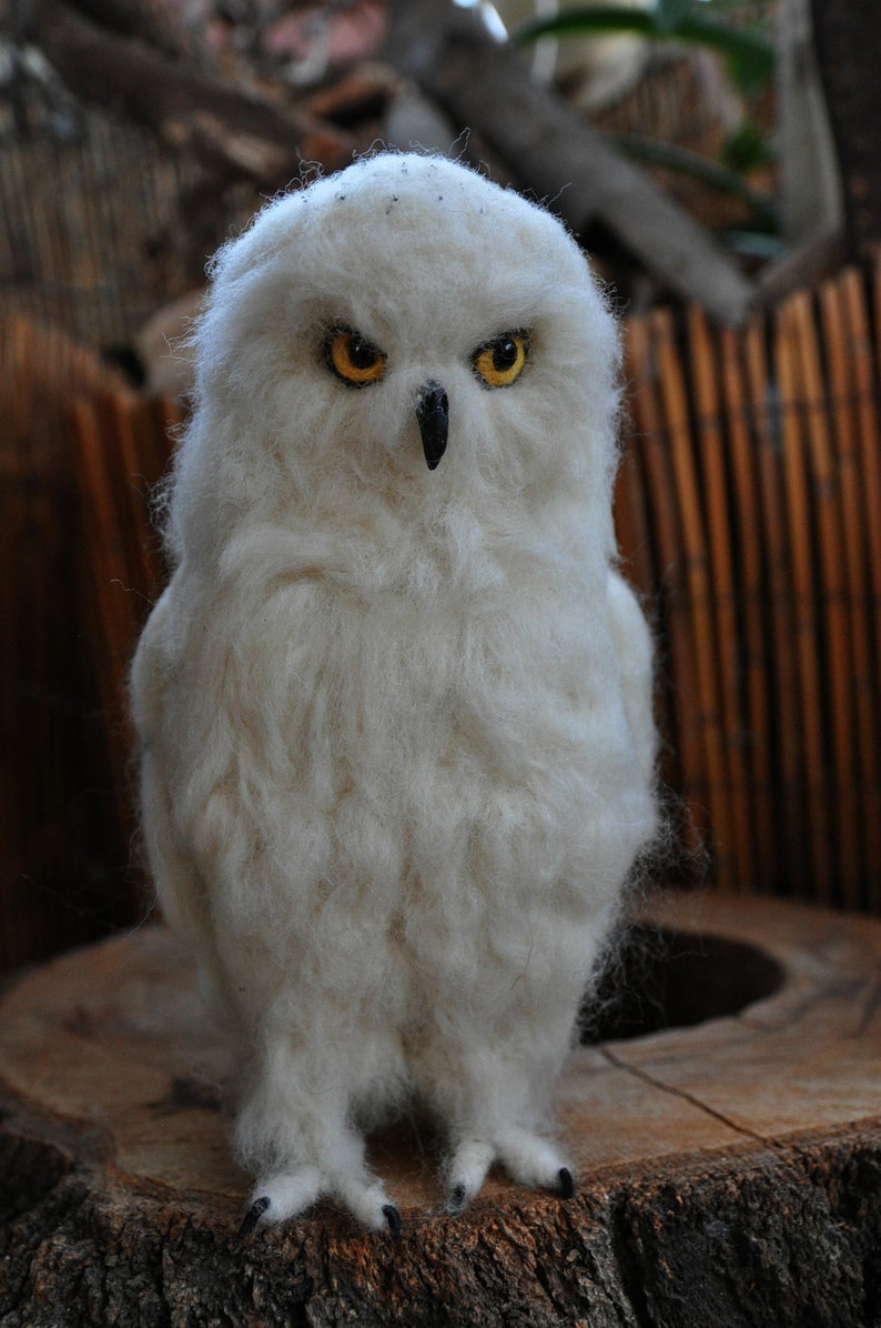 Needle Felted Bird. White felt Owl . Needle felted owl. image 6