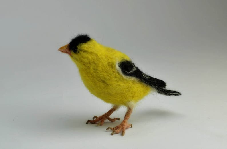 Needle Felted Bird-American Goldfinch Lifesize .Made to order image 4