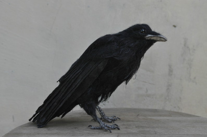 Needle Felted bird. Black raven. image 8