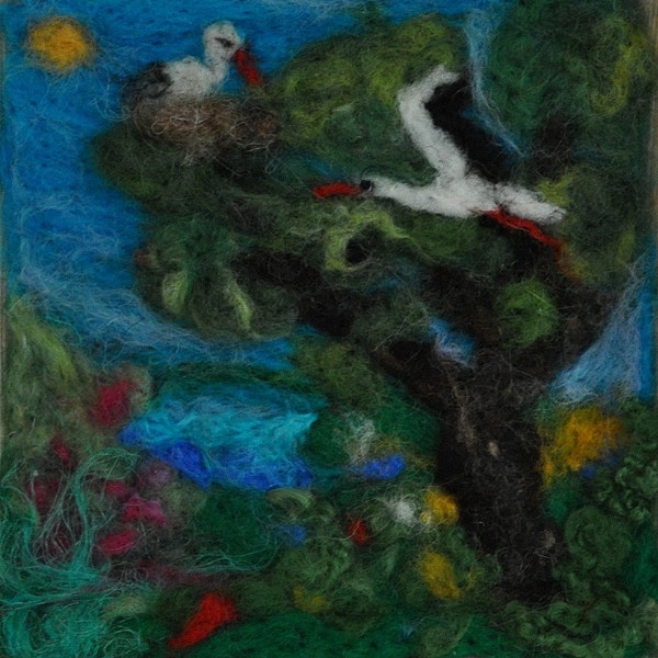 Needle felted Waldorf    Wall hanging - Wool Tapestry- Sesonal landscape-Sumer-Waldorf education-By Daria Lvovsky