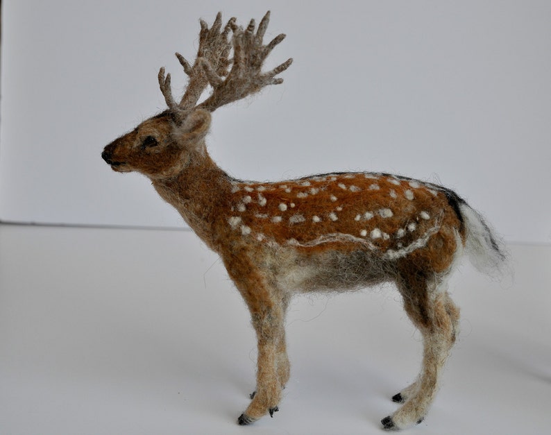 Needle Felted Animal. English fallow deer . needle felted deer sculpture, Deer Made to order image 2