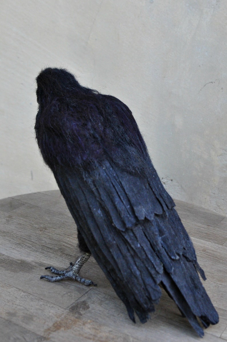 Needle Felted bird. Black raven. image 7