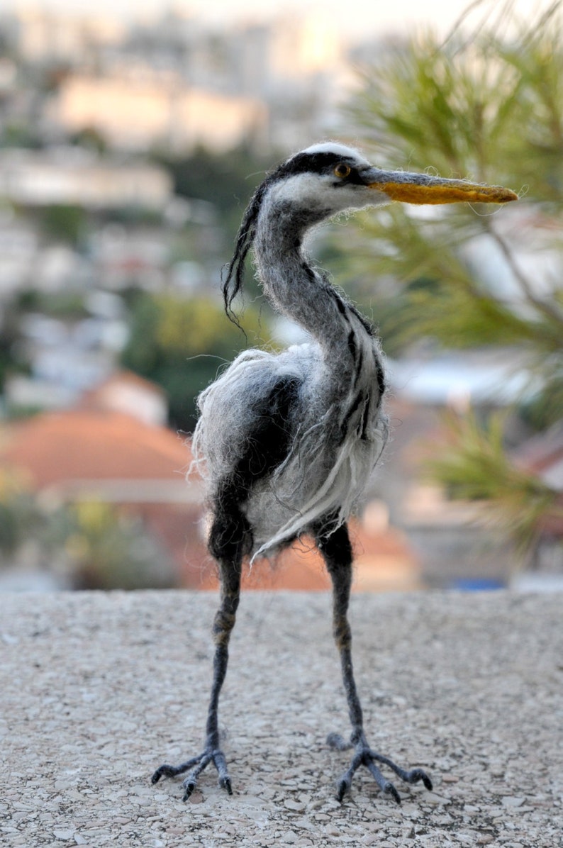 Needle Felted Bird Felted bird Grey heron. Needle felt bird
