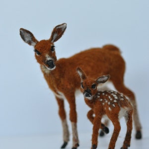 Mother-deer and a fawn, Needle Felted Animals, Needle felted deer, Needle felted animal image 5