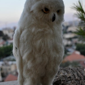 Needle Felted Bird. White felt Owl . Needle felted owl. image 5