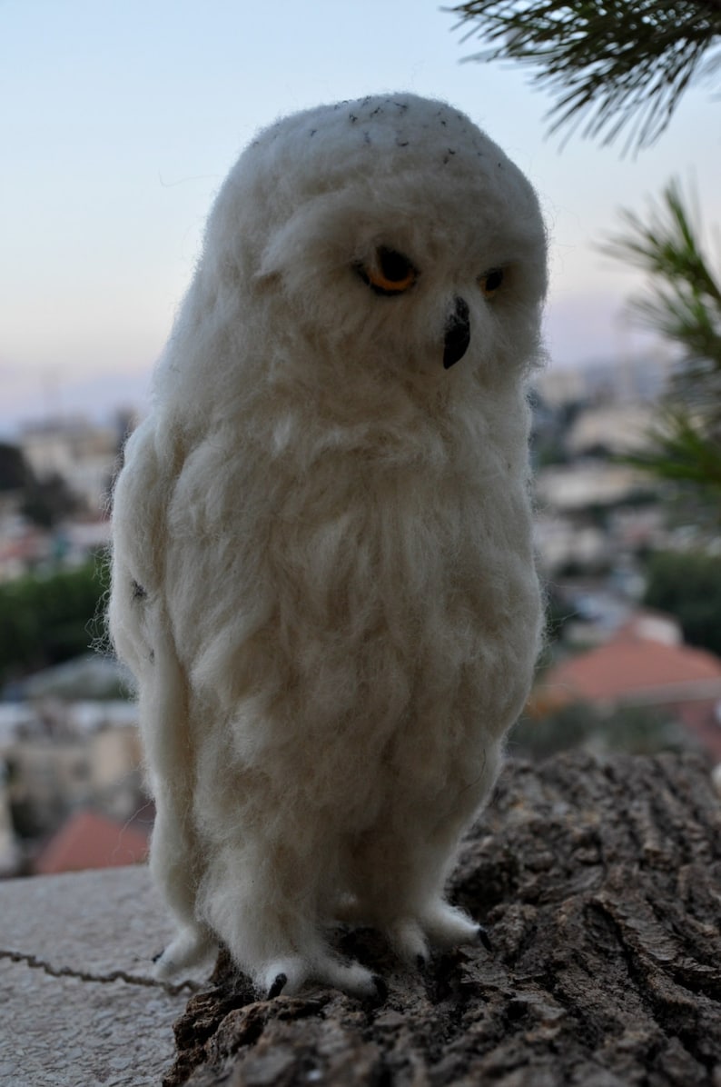 Needle Felted Bird. White felt Owl . Needle felted owl. image 5