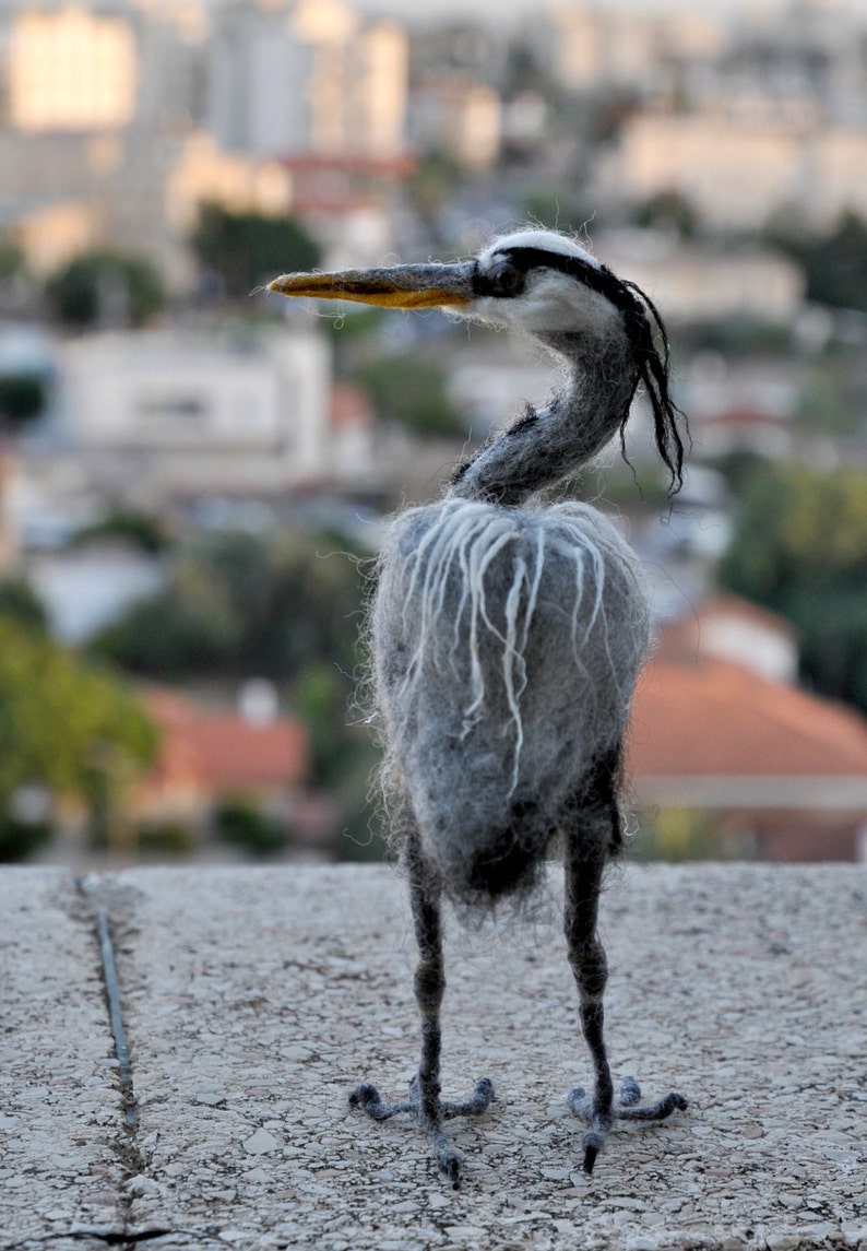 Needle Felted Bird Felted bird Grey heron. Needle felt bird