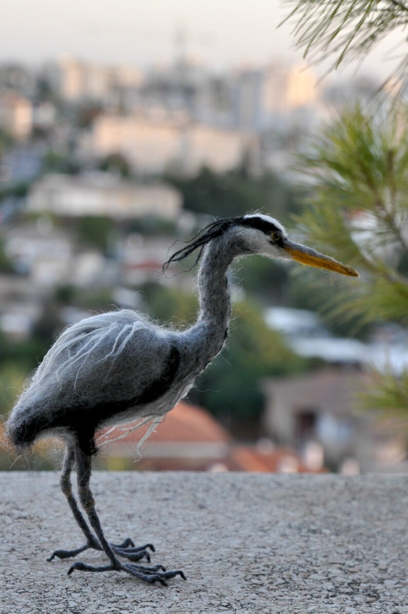 Needle Felted Bird Felted bird Grey heron. Needle felt bird