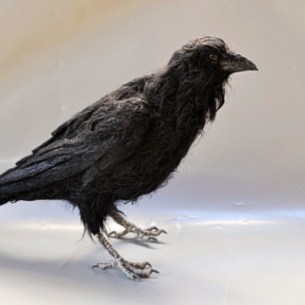 Needle Felted  Animal.The black crow. Real size .Made to order.