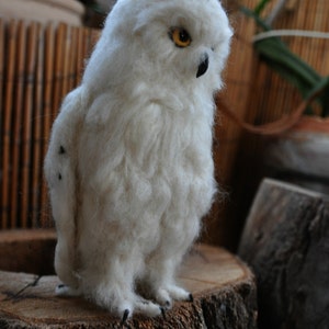 Needle Felted Bird. White felt Owl . Needle felted owl. image 3