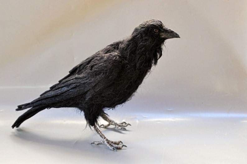 Needle Felted bird. Black raven. image 3