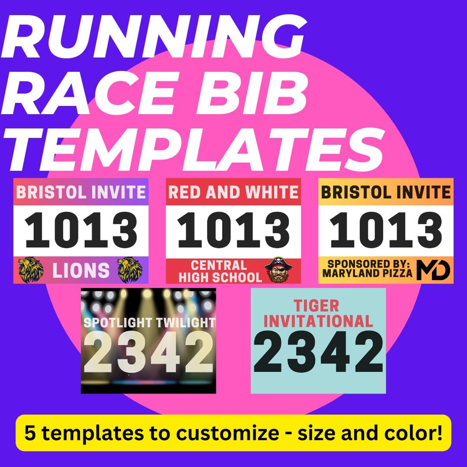 Running Race Bib Numbers. Digital Template. Customize Colors, Numbers ...