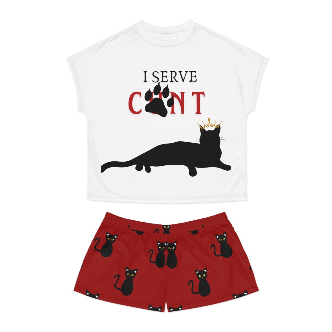 Pajama Set, Funny Black Cat Cat Pajamas, Cute Sleepwear, Women's Lounge ...