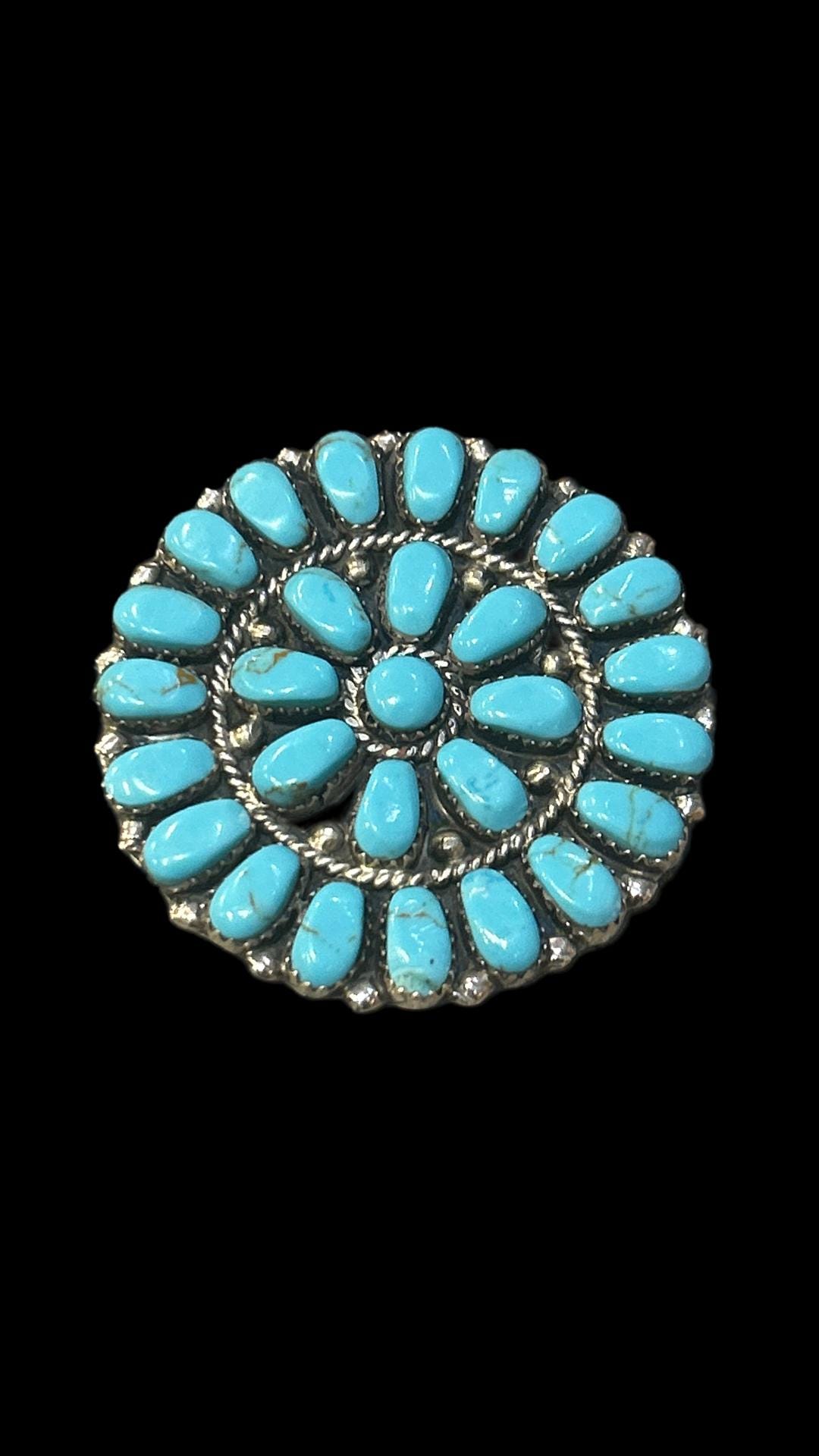 Native American Navajo Handmade Turquoise Cluster Brooch Pin