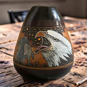 Cerámica navajo pintada y grabada a mano por Paul Lansing.