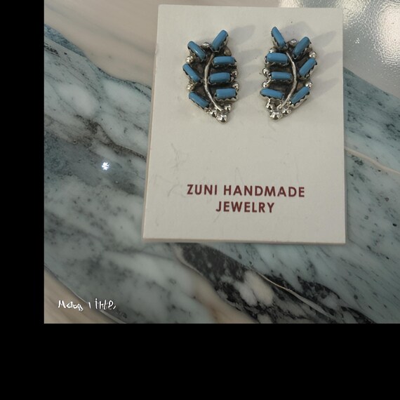 Native American Zuni Needle Point Turquoise Post Sterling Silver Earrings